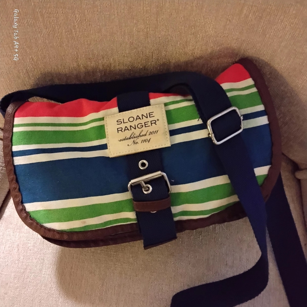 Sloane Ranger Striped Canvas  Front Flap Shoulder/Messenger Bag - Picture 10 of 10